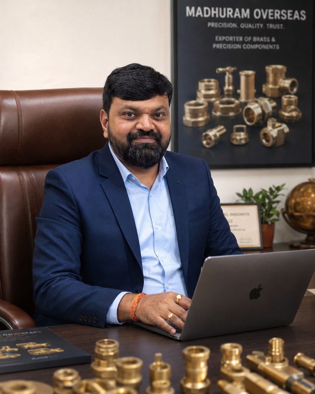 Mr. Jignesh Dangariya - Promoter & Partner, Madhuram Overseas, at his desk in Jamnagar